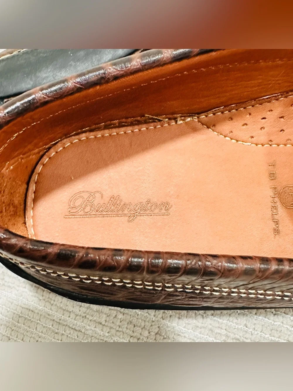 TB Phelps Bullington Men Brown Croco Leather Horsebit Driver Shoes Size 9,5 M
